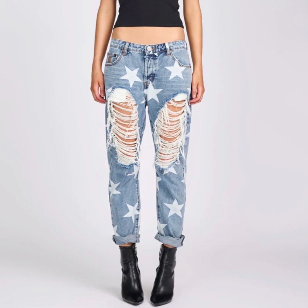 One Teaspoon Saints Low Waist Boyfriend Jeans Starwash Oversized Size 26 NWT